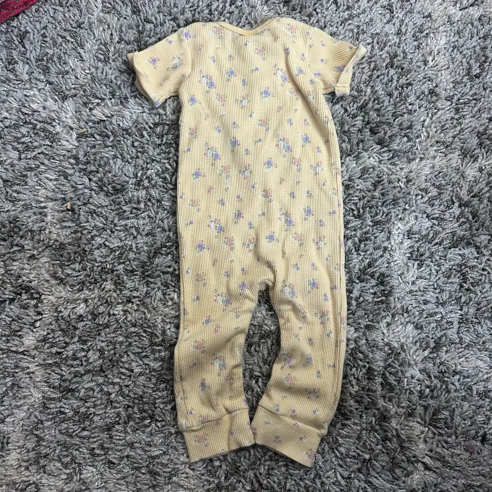 Modern Moments Yellow Floral Waffle Knit Jumpsuit Romper Buttons 24 Months